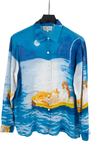 00's Silk Watercolor Long Sleeve Blouse by Michael Leu