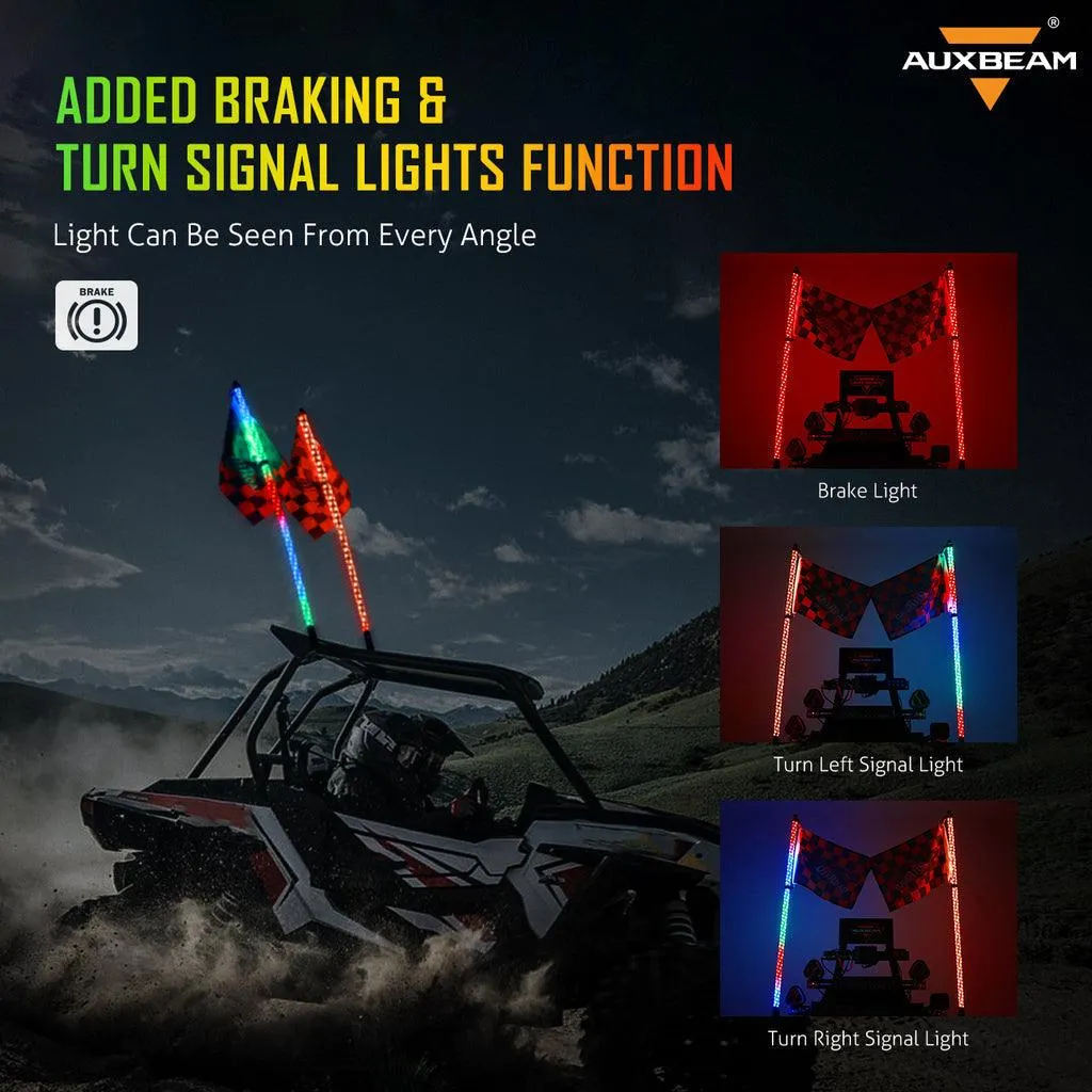 2Pcs 3FT RGB LED Whip Lights with Turn Signal & Brake Light   RGB LED Rock Lights Set with Bluetooth Controlled