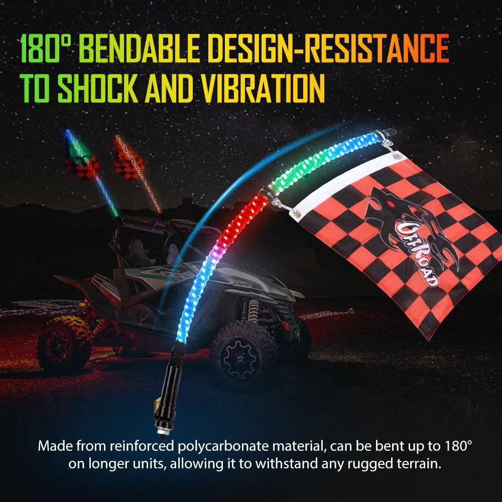 2Pcs 3FT RGB LED Whip Lights with Turn Signal & Brake Light   RGB LED Rock Lights Set with Bluetooth Controlled