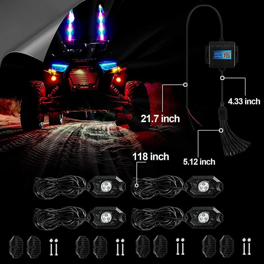 2Pcs 3FT RGB LED Whip Lights with Turn Signal & Brake Light   RGB LED Rock Lights Set with Bluetooth Controlled