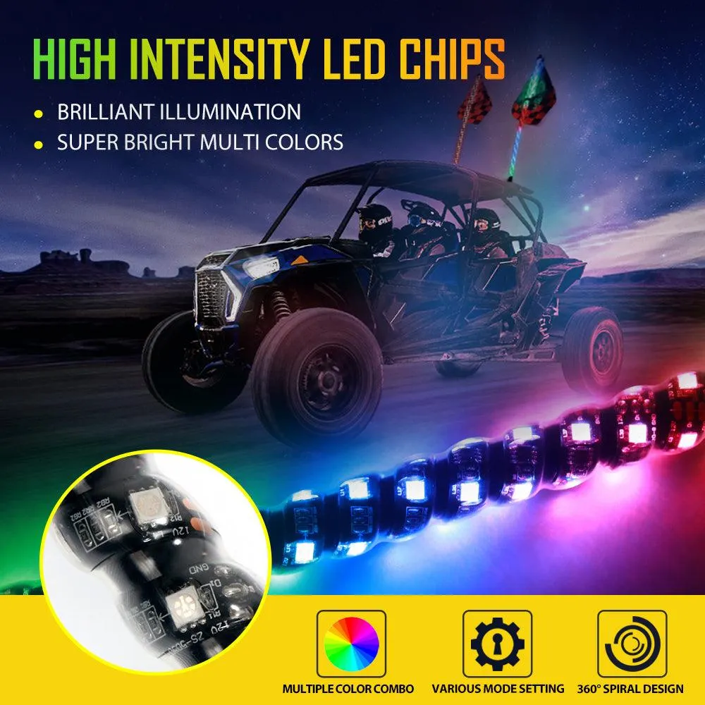 2Pcs 3FT RGB LED Whip Lights with Turn Signal & Brake Light   RGB LED Rock Lights Set with Bluetooth Controlled