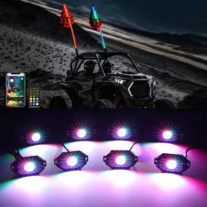 2Pcs 3FT RGB LED Whip Lights with Turn Signal & Brake Light   RGB LED Rock Lights Set with Bluetooth Controlled