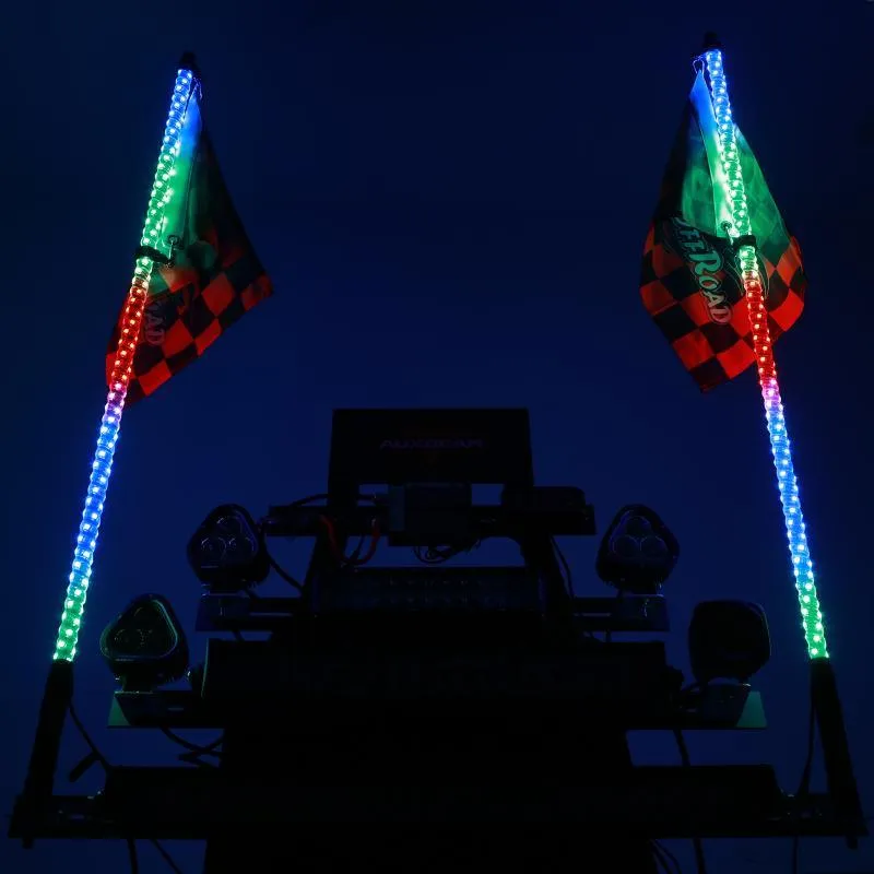 2Pcs 3FT RGB LED Whip Lights with Turn Signal & Brake Light   RGB LED Rock Lights Set with Bluetooth Controlled