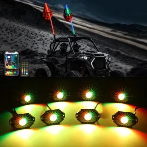 2Pcs 4FT RGB LED Whip Lights with Turn Signal & Brake Light   RGB LED Rock Lights Set with Bluetooth Controlled