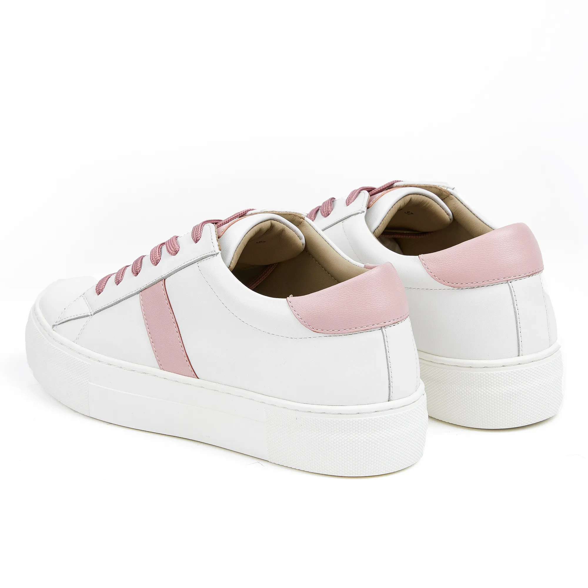 AiciBerllucci White/ Pink Calfskin Leather Upper & Cowhide Leather Lining-ZOY1-Women's Low-top Casual Fashion Sneakers Comfortable Authentic Leather Sneakers Breathable Lace Up Non-Slip Memory Foam