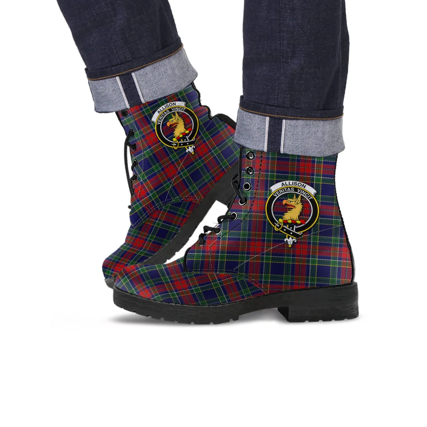 Allison Red Tartan Leather Boots with Family Crest