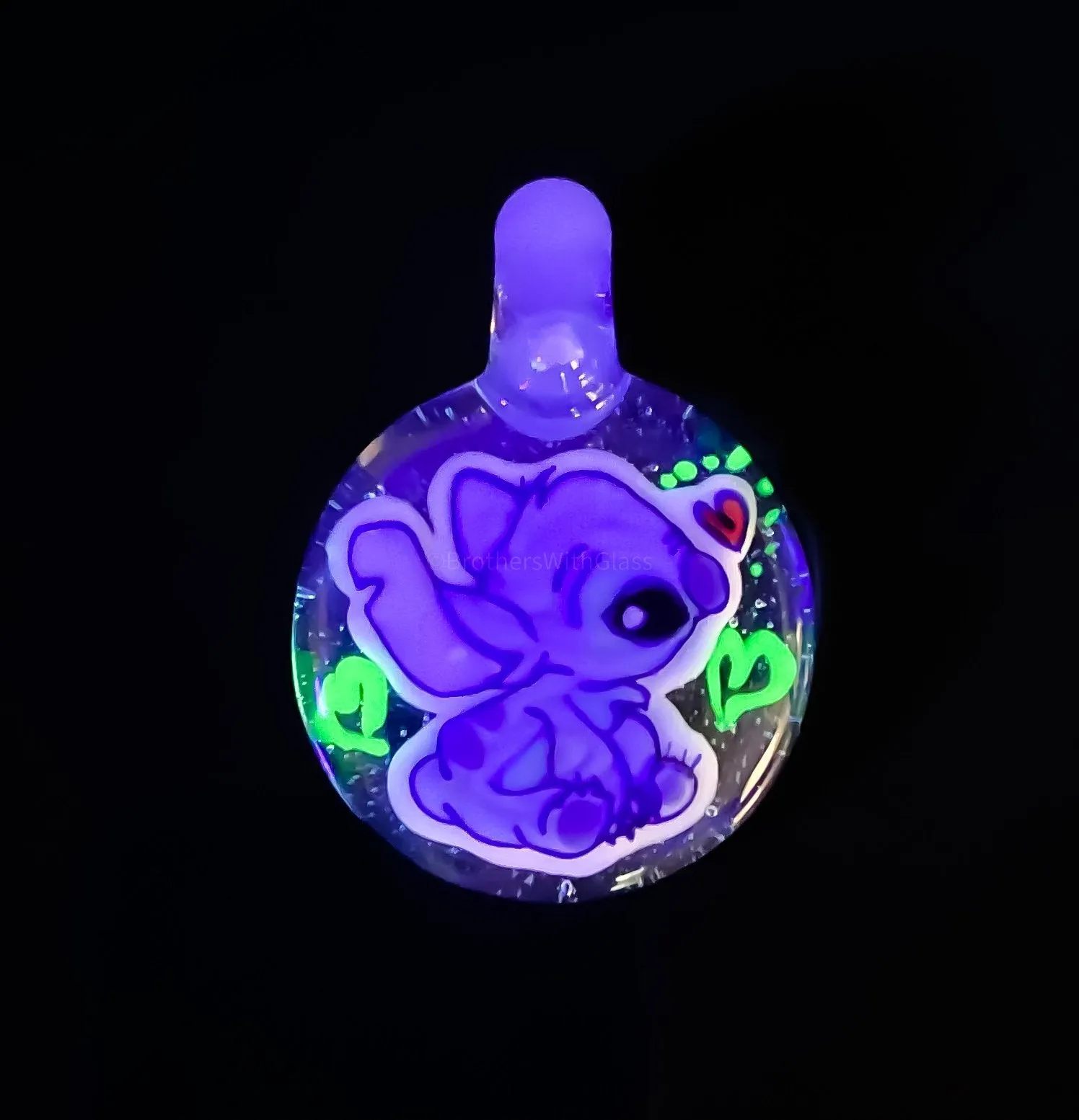 AVI Glass UV Reactive Stitch In Love Pendant with Opal