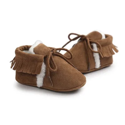 Baby Boy Girl Baby Moccasins Soft Moccs Shoes Bebe Fringe Soft Soled Non-slip Footwear Crib Shoes New PU Suede Leather Newborn