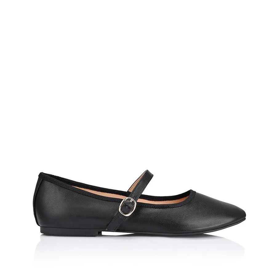 Bambi Mary-Jane Flats - Black Smooth