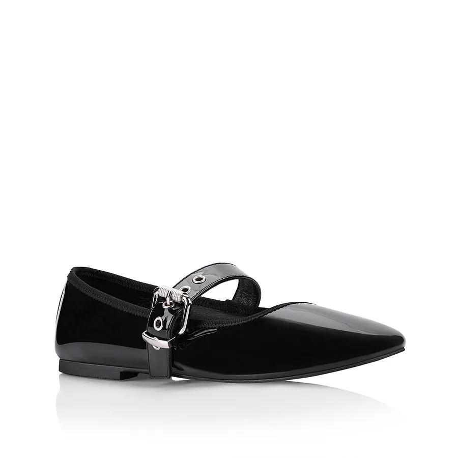 Banks Buckled Mary-Jane Flats - Black Patent