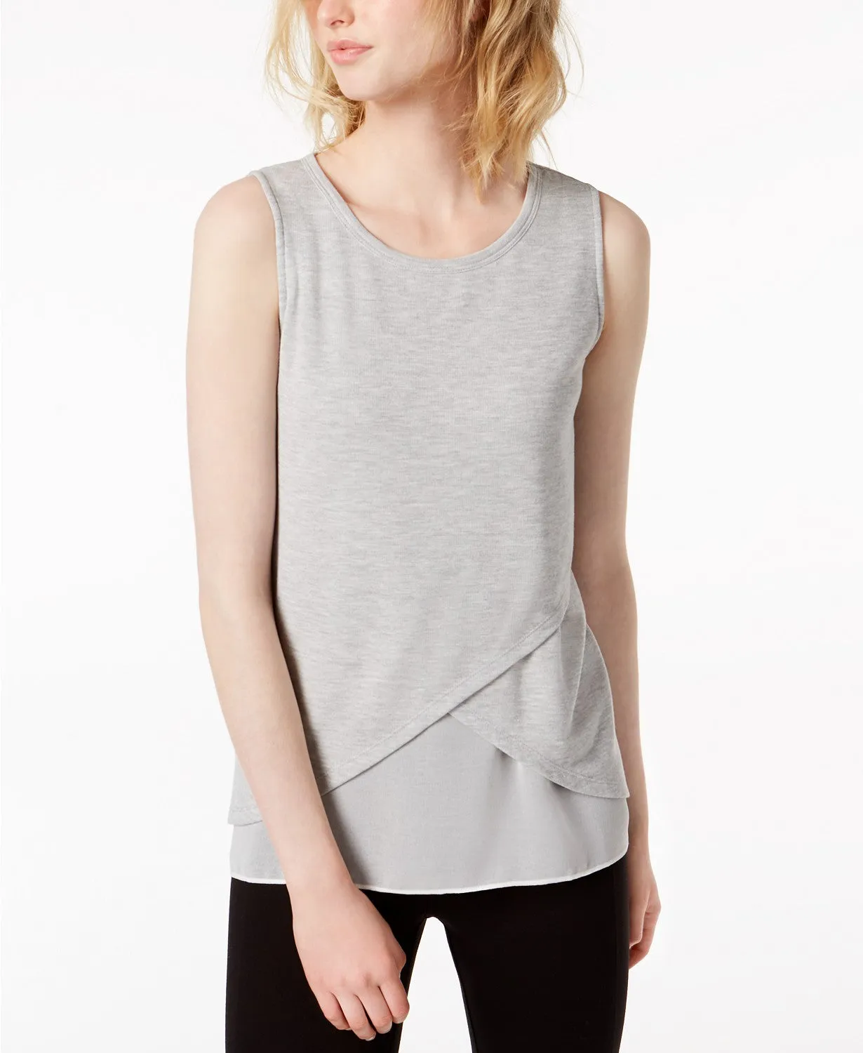 Bar III Women's Layered Chiffon-Hem Sleeveless Top, Grey, XXS