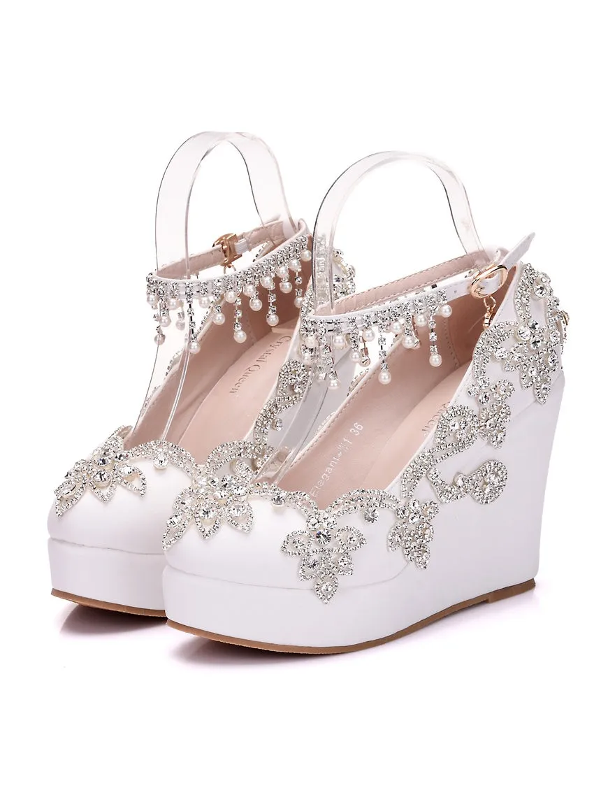 Beaded Tassel Round Toe High Heels Wedding Shoes