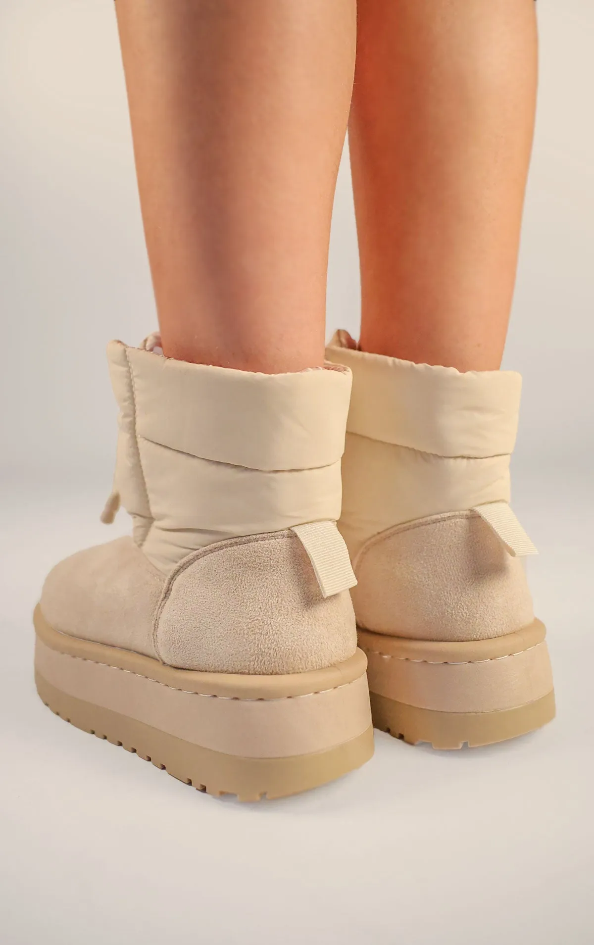 Beige Faux Suede Platform Lace Up Ankle Boots