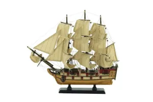 BEIGE WOOD SAIL BOAT SCULPTURE WITH LIFELIKE RIGGING,