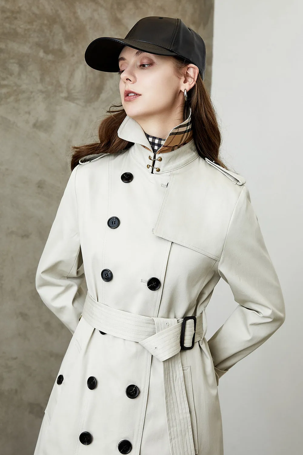 Black Double Breasted Lapel Long Trench Coat with Belt