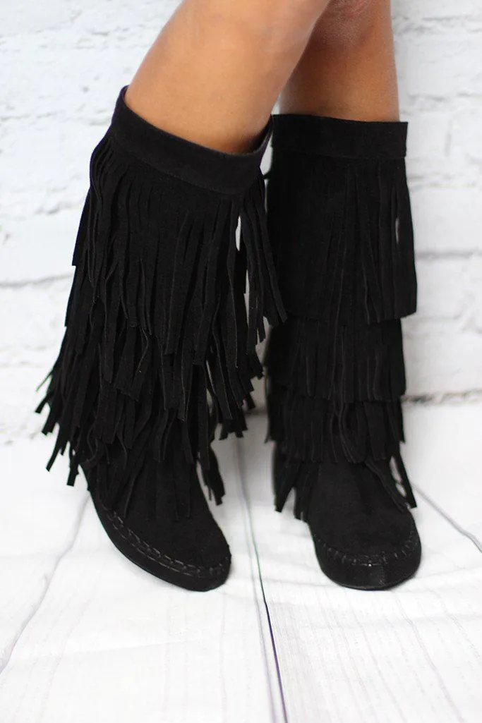 Black Fringe Boots