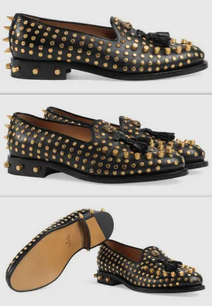 Black Leather Loafers with Studs