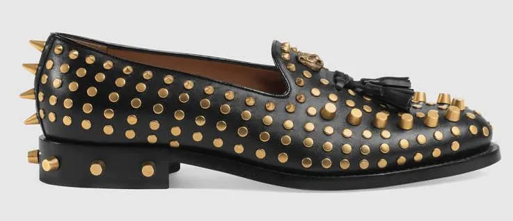 Black Leather Loafers with Studs