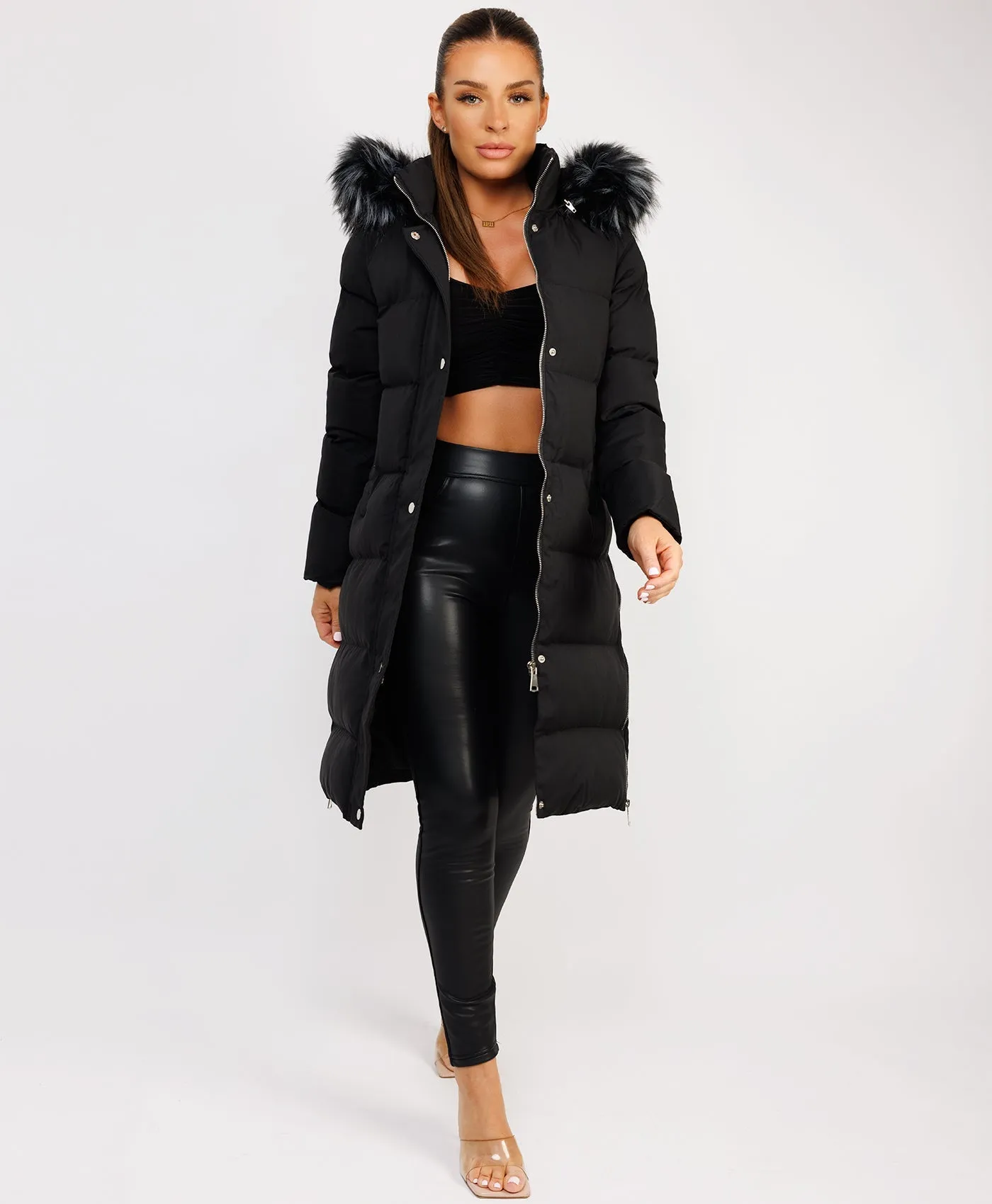 Black Maxi Faux Fur Hood Padded Puffer Jacket