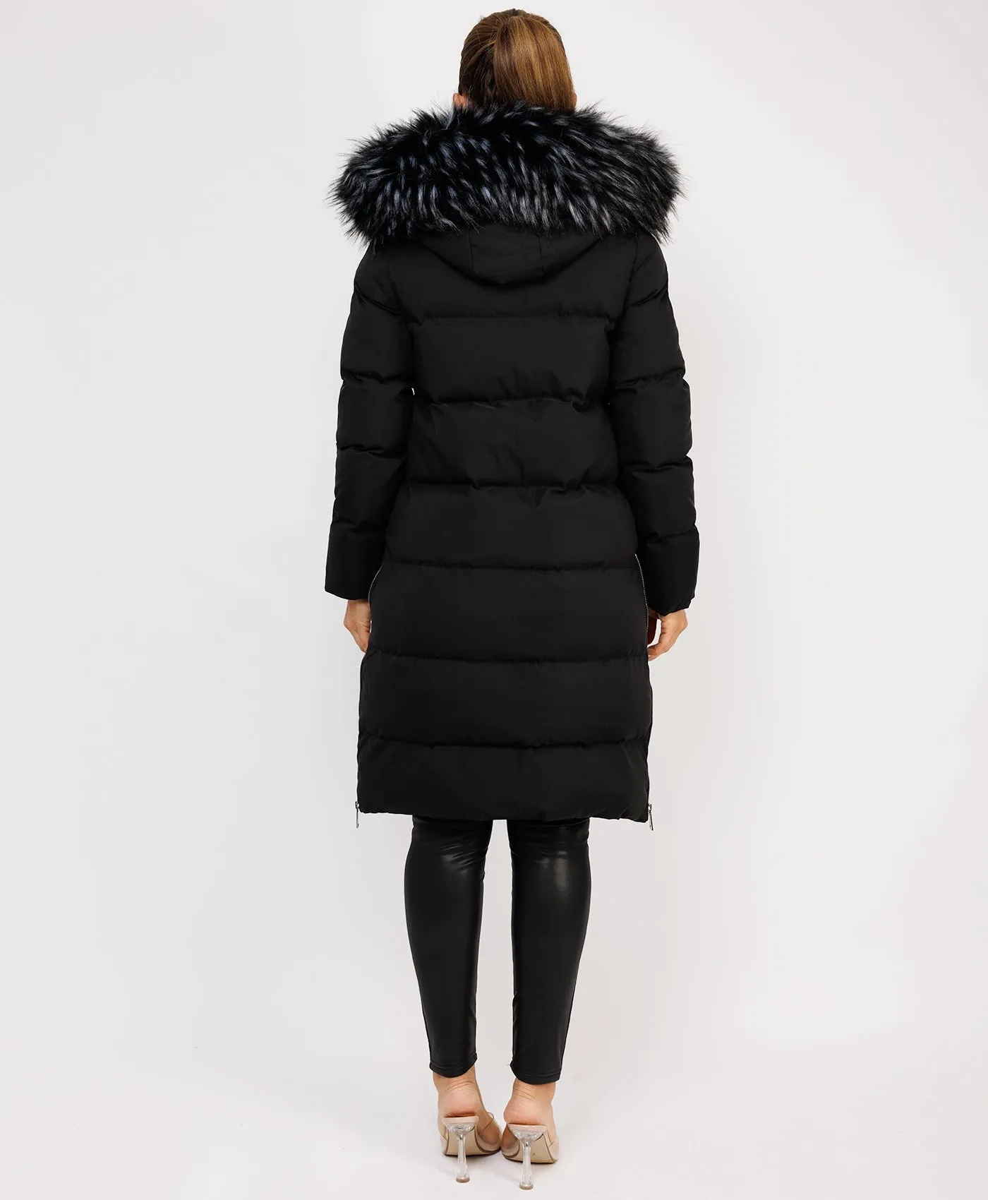 Black Maxi Faux Fur Hood Padded Puffer Jacket