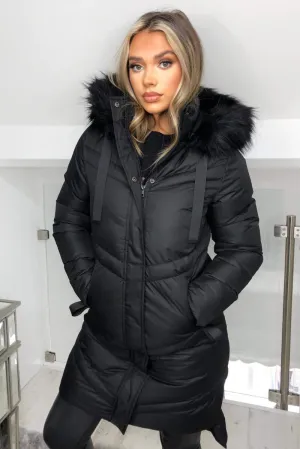 Black Padded Long-line Puffer Coat