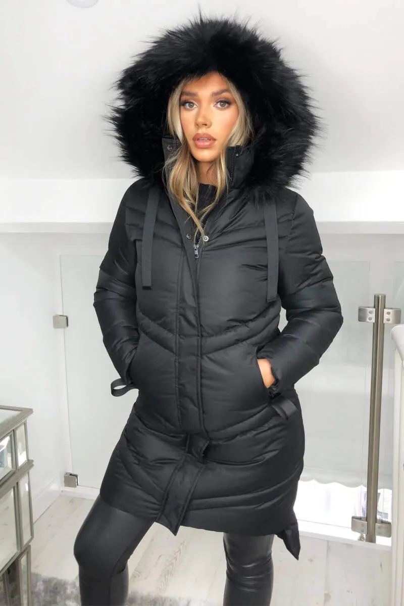 Black Padded Long-line Puffer Coat