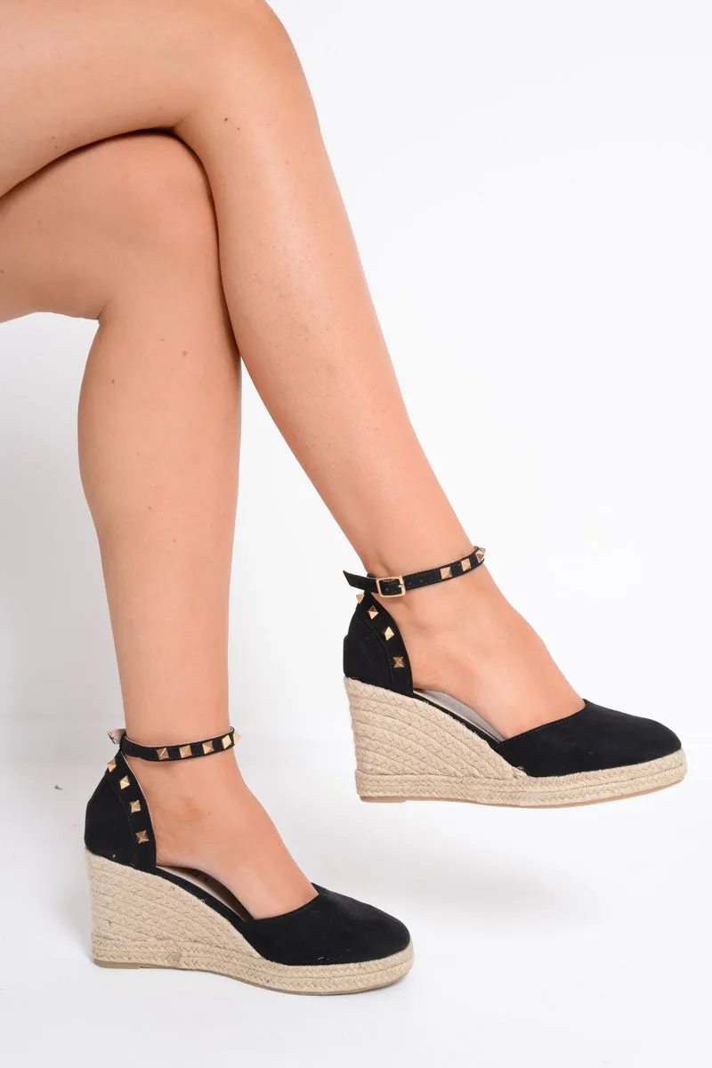 Black Studded Espadrille Wedges - Margerie