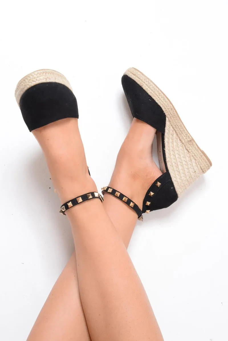 Black Studded Espadrille Wedges - Margerie