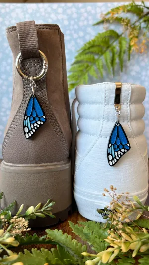 Blue Butterfly Wing Shoe Accessory | Pull Loop Boot Charm, Shoe Charm, High Top Sneaker Clip, Acrylic Shoe Keychain