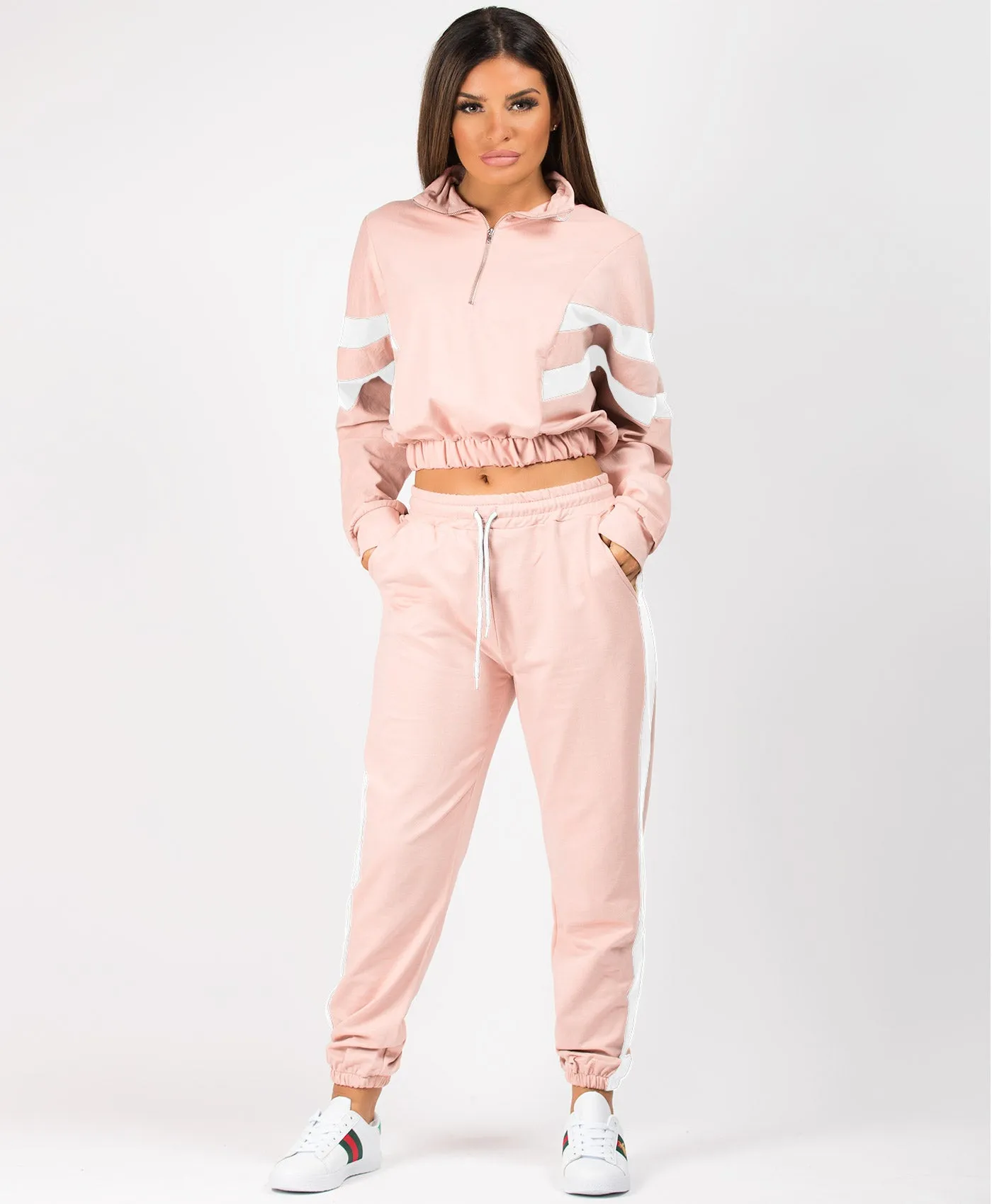 Bold Stripe Contrast Cropped Loungewear Set