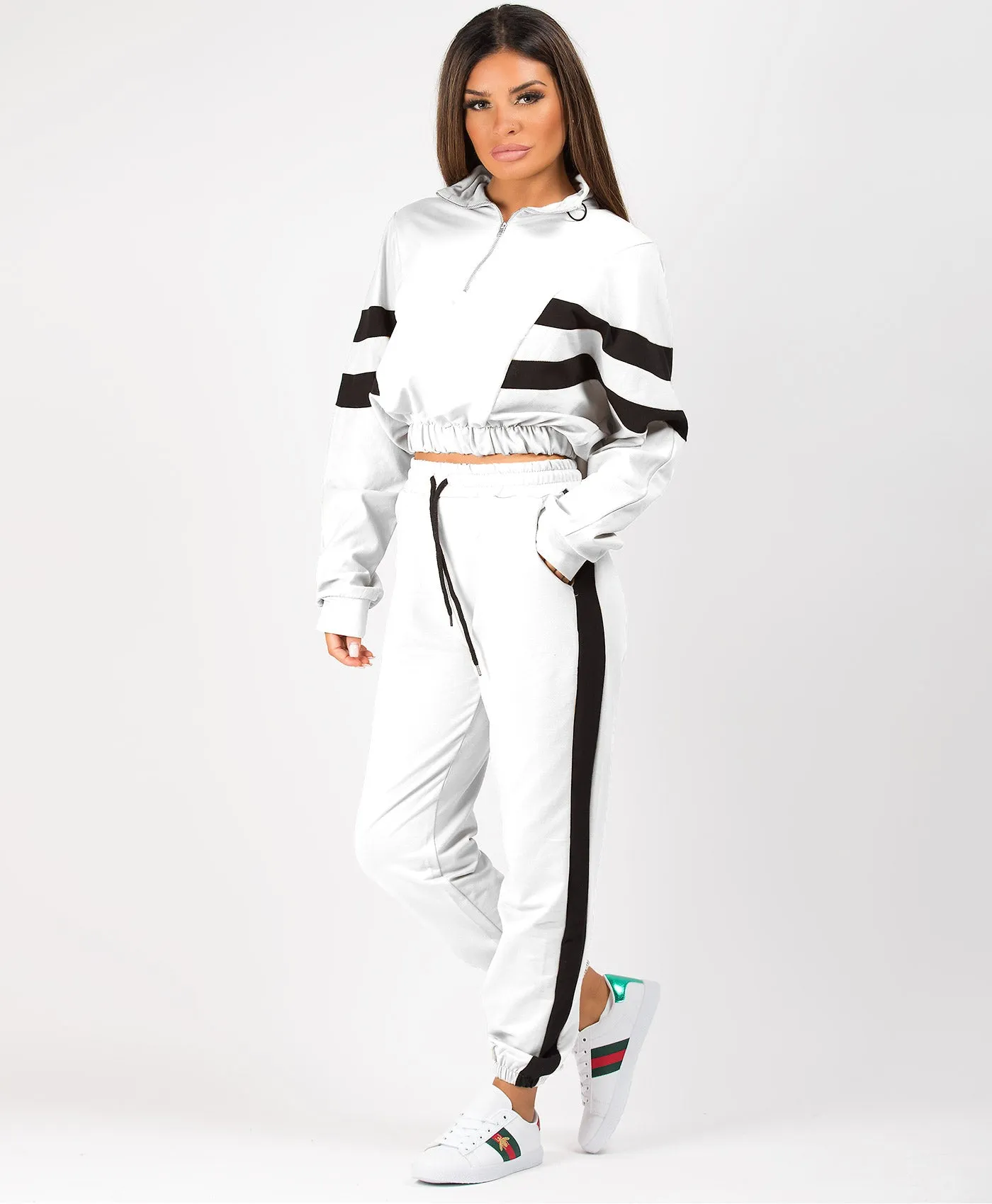 Bold Stripe Contrast Cropped Loungewear Set