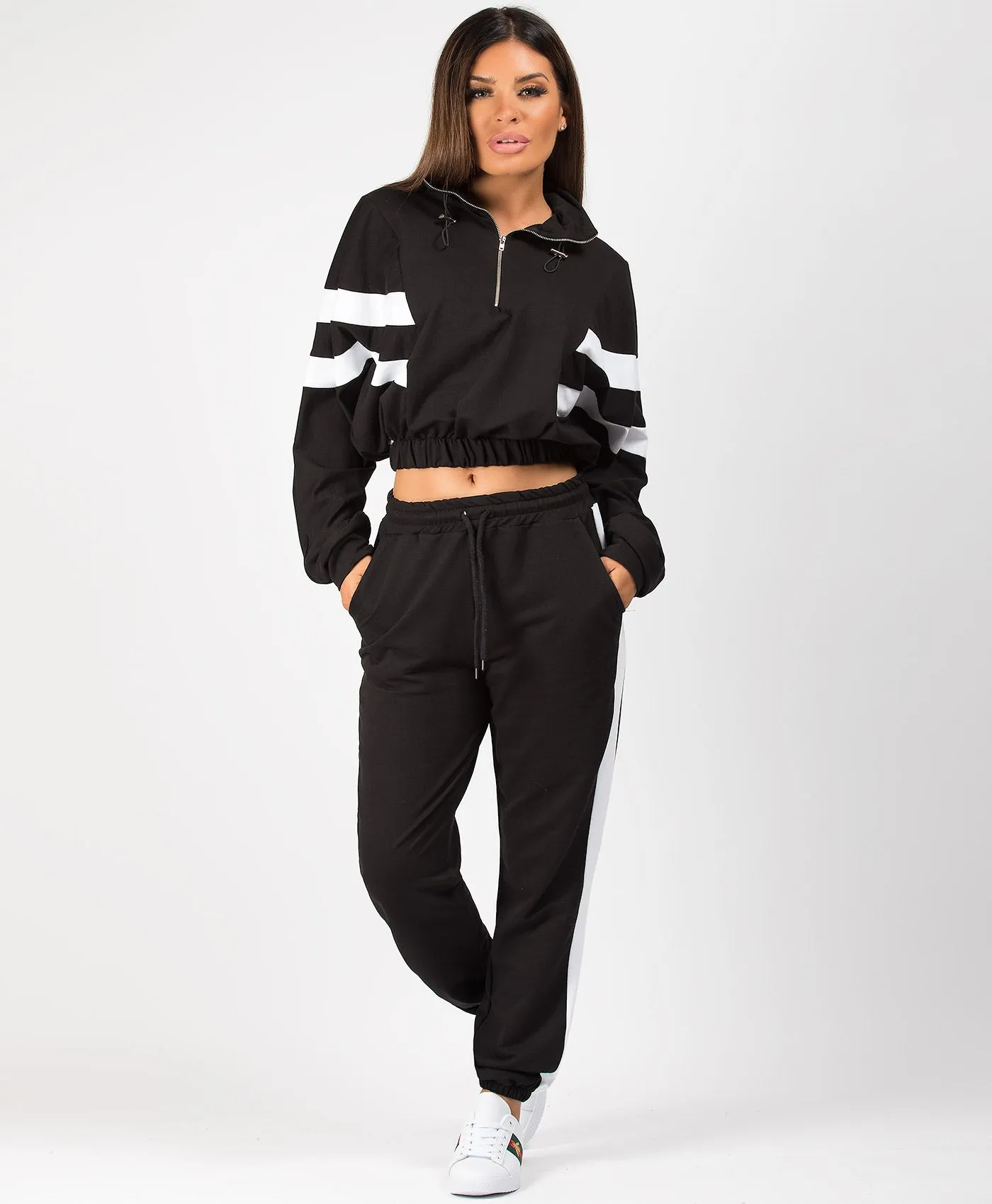 Bold Stripe Contrast Cropped Loungewear Set