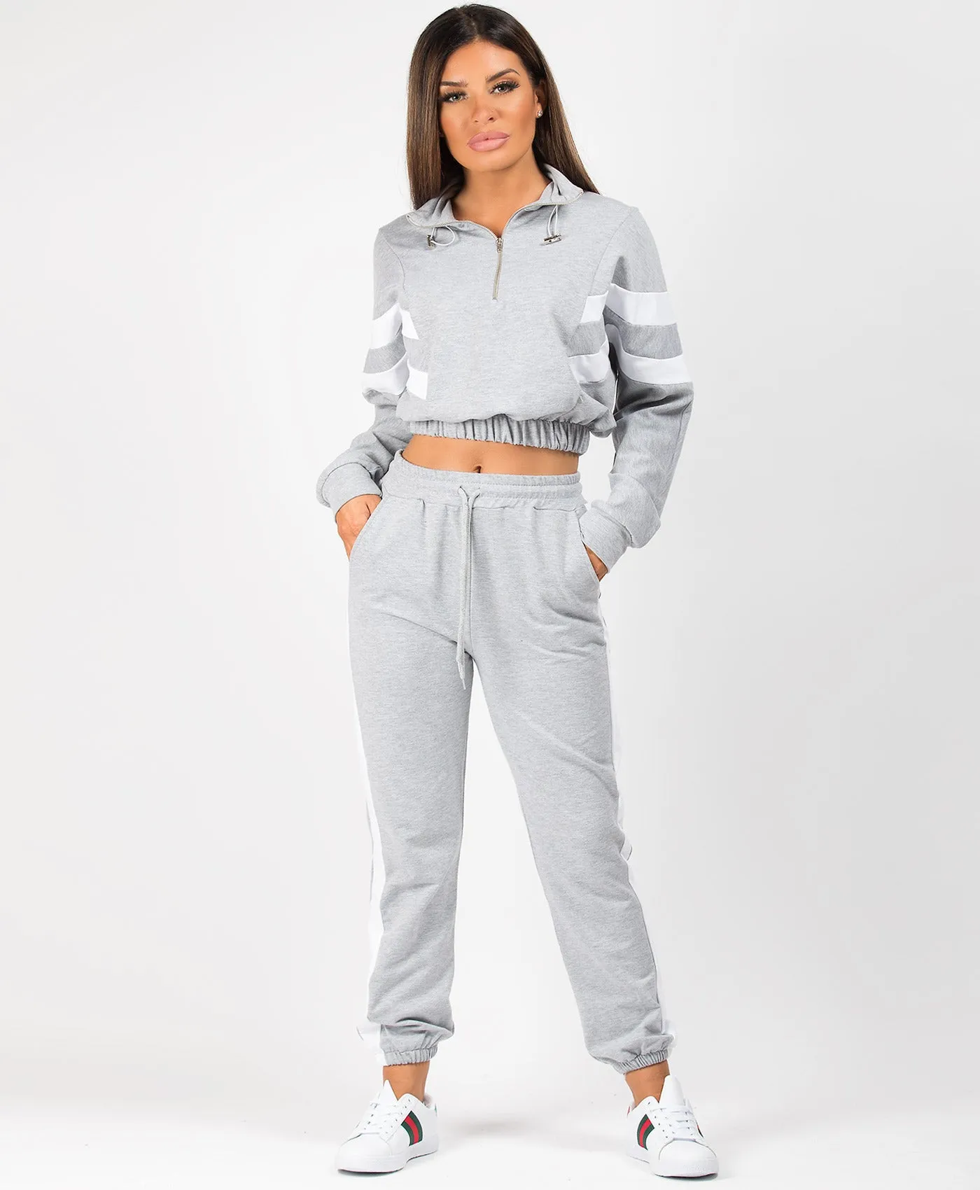 Bold Stripe Contrast Cropped Loungewear Set