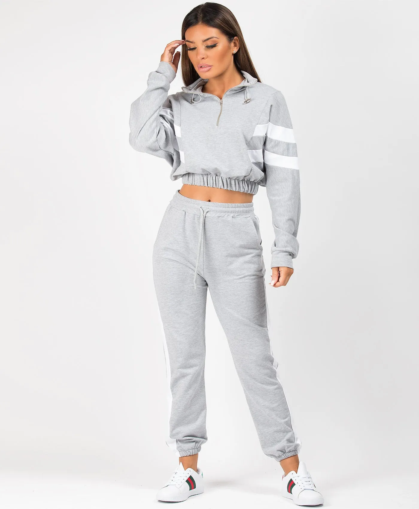 Bold Stripe Contrast Cropped Loungewear Set