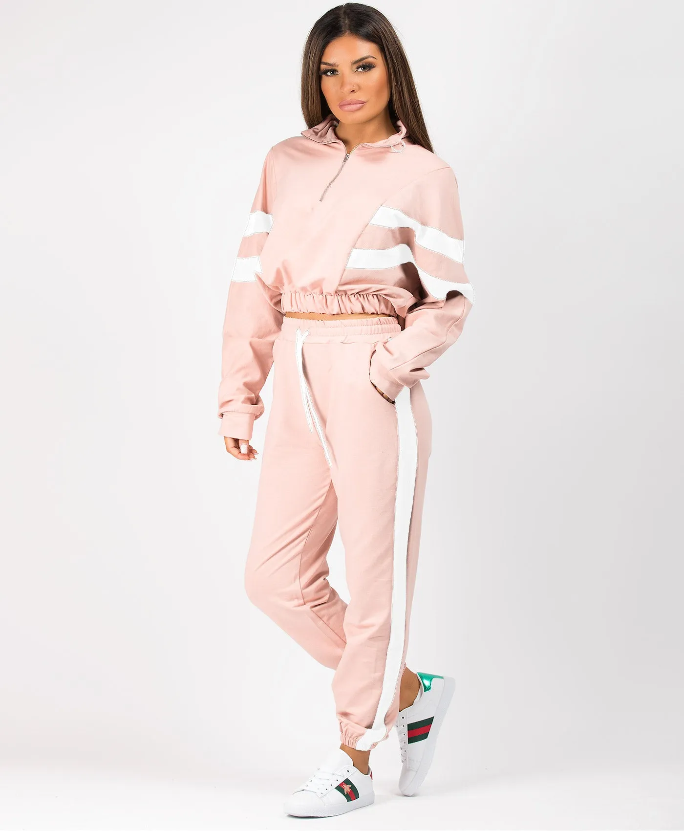 Bold Stripe Contrast Cropped Loungewear Set