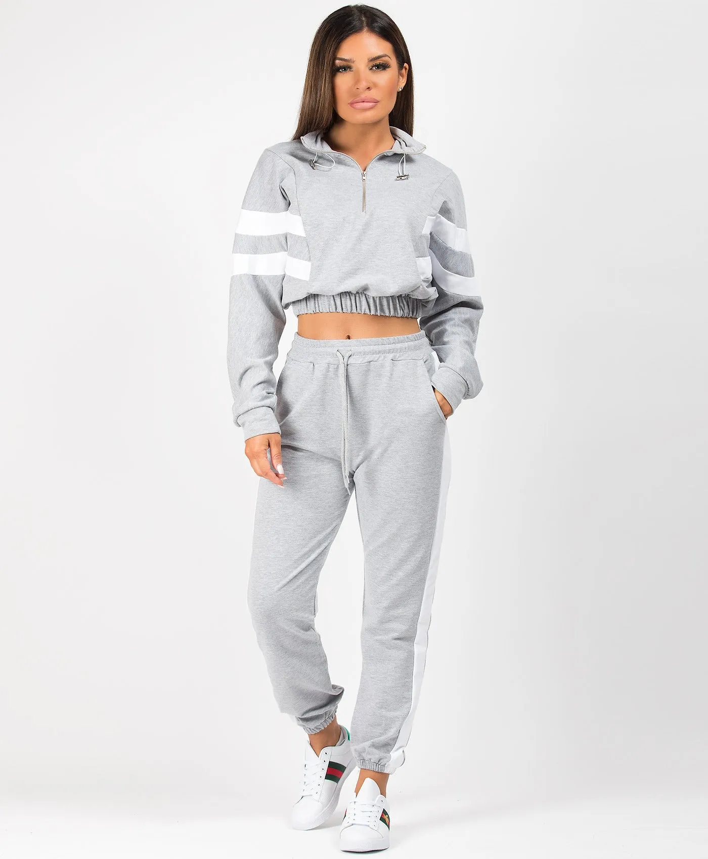 Bold Stripe Contrast Cropped Loungewear Set