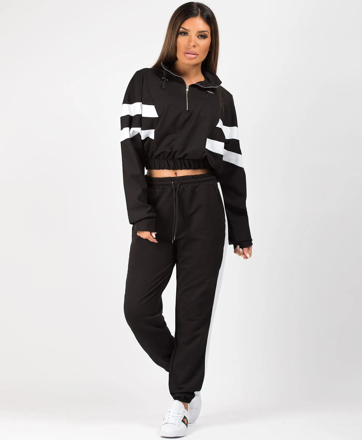 Bold Stripe Contrast Cropped Loungewear Set