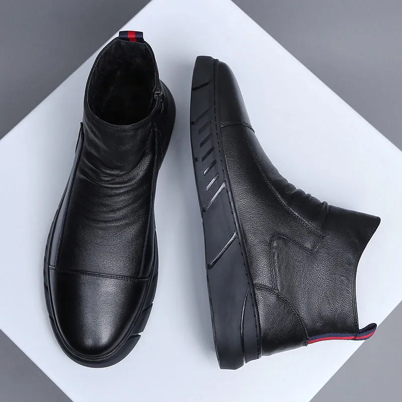 British Style Flat Leather Ankle Boots