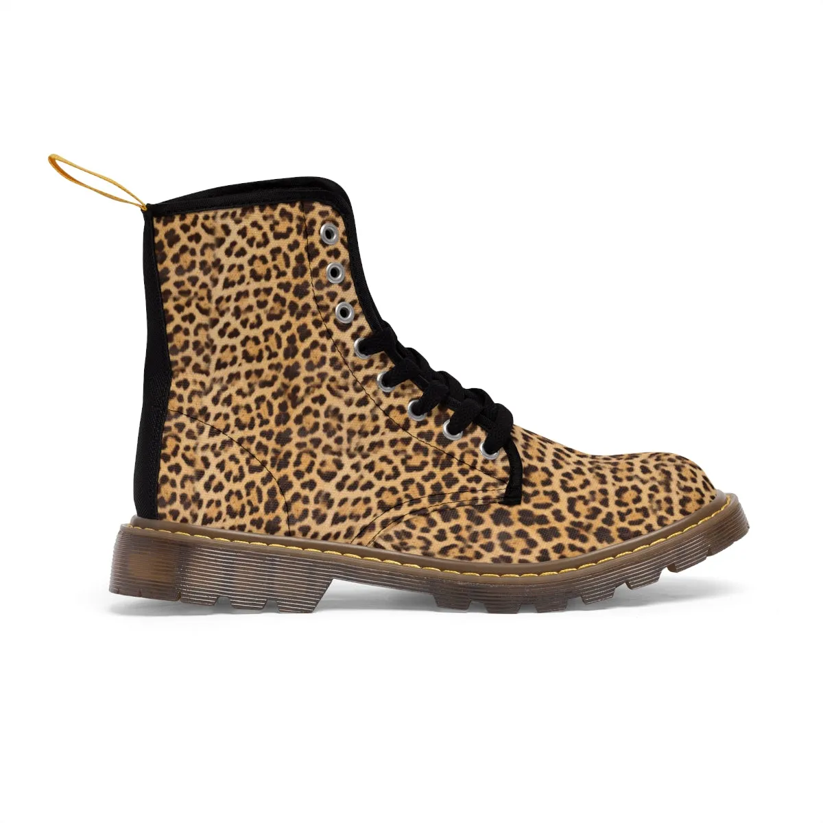 Brown Leopard Print Women's Boots, Best Winter Laced Up Animal Print Designer Boots For Women