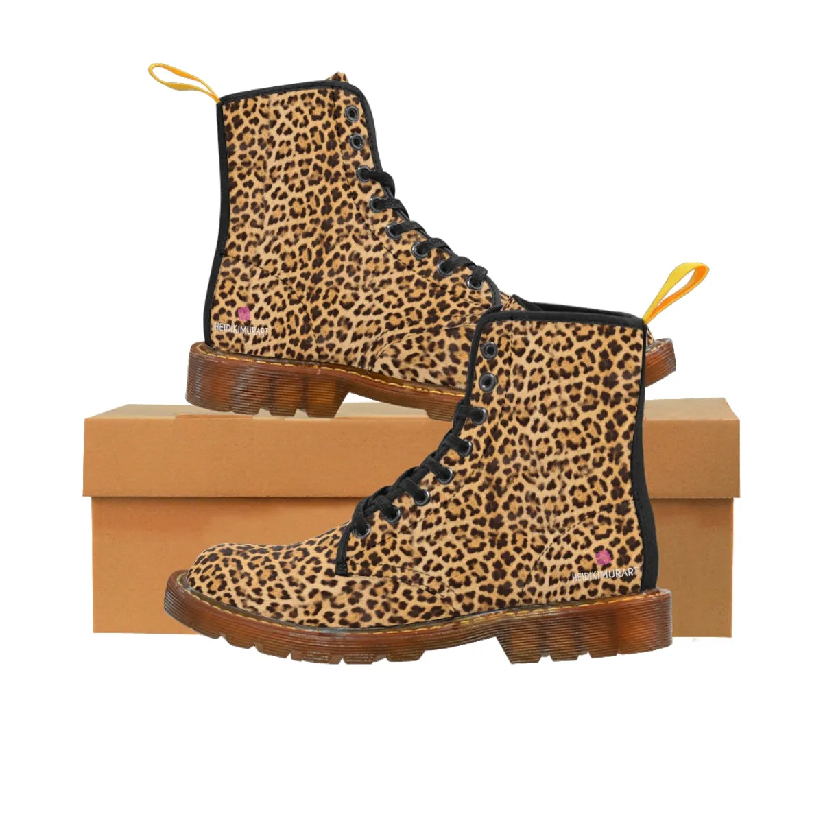 Brown Leopard Print Women's Boots, Best Winter Laced Up Animal Print Designer Boots For Women