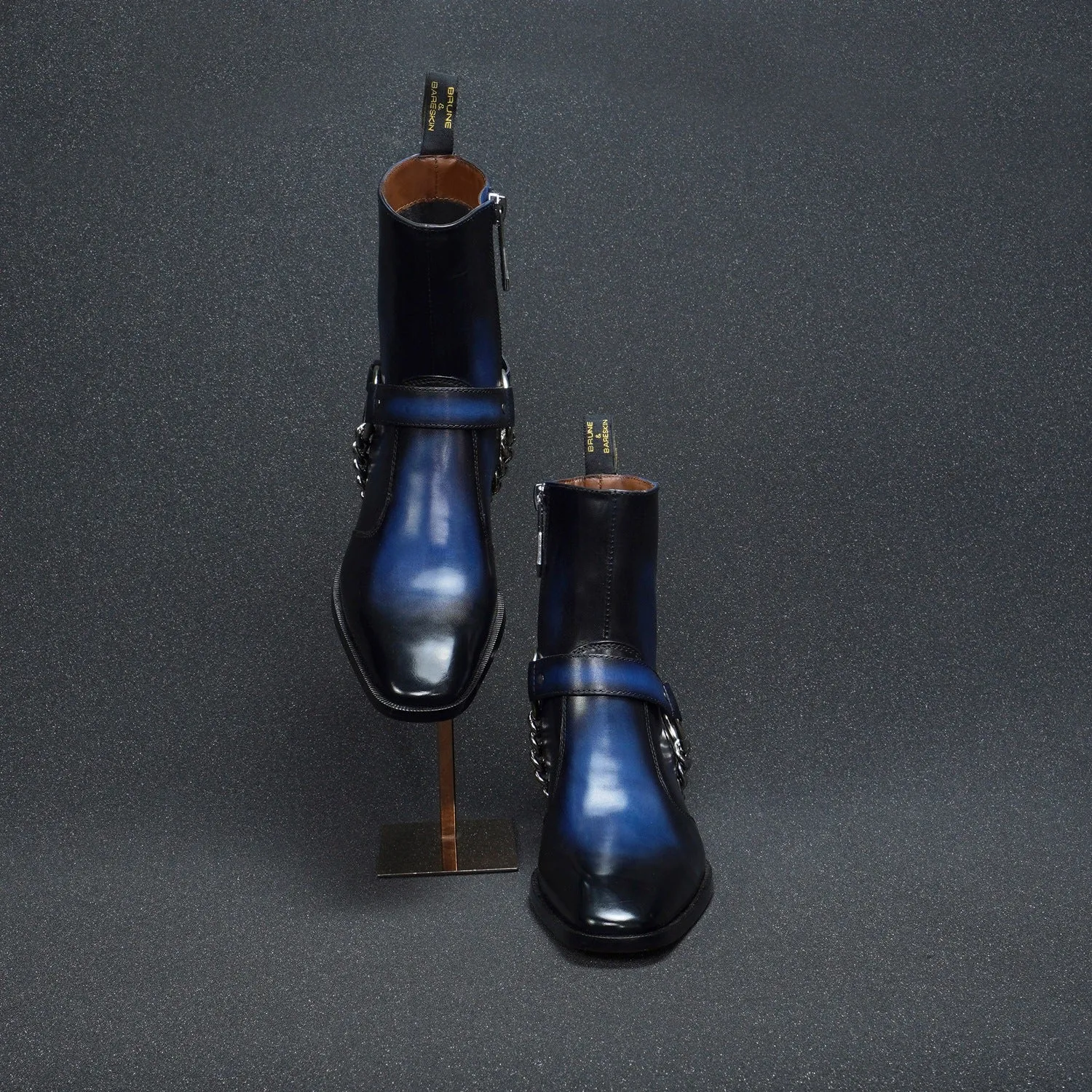 Burnished Blue Cuban Heel Boot with Removable Buckle