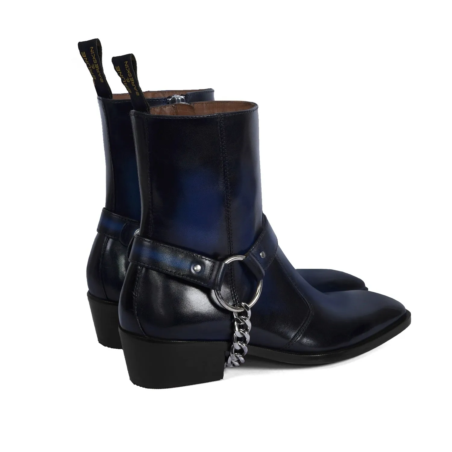 Burnished Blue Cuban Heel Boot with Removable Buckle