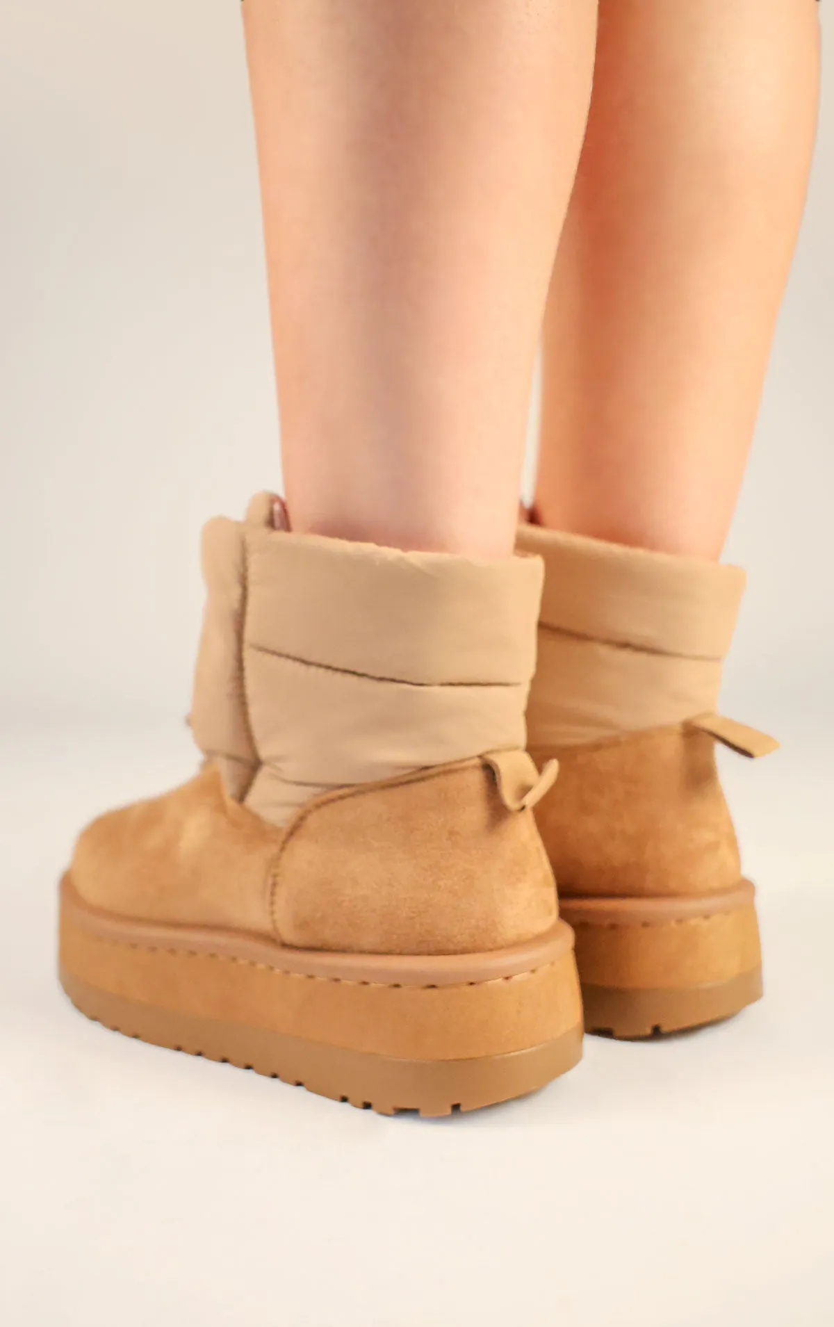 Camel Faux Suede Platform Lace Up Ankle Boots