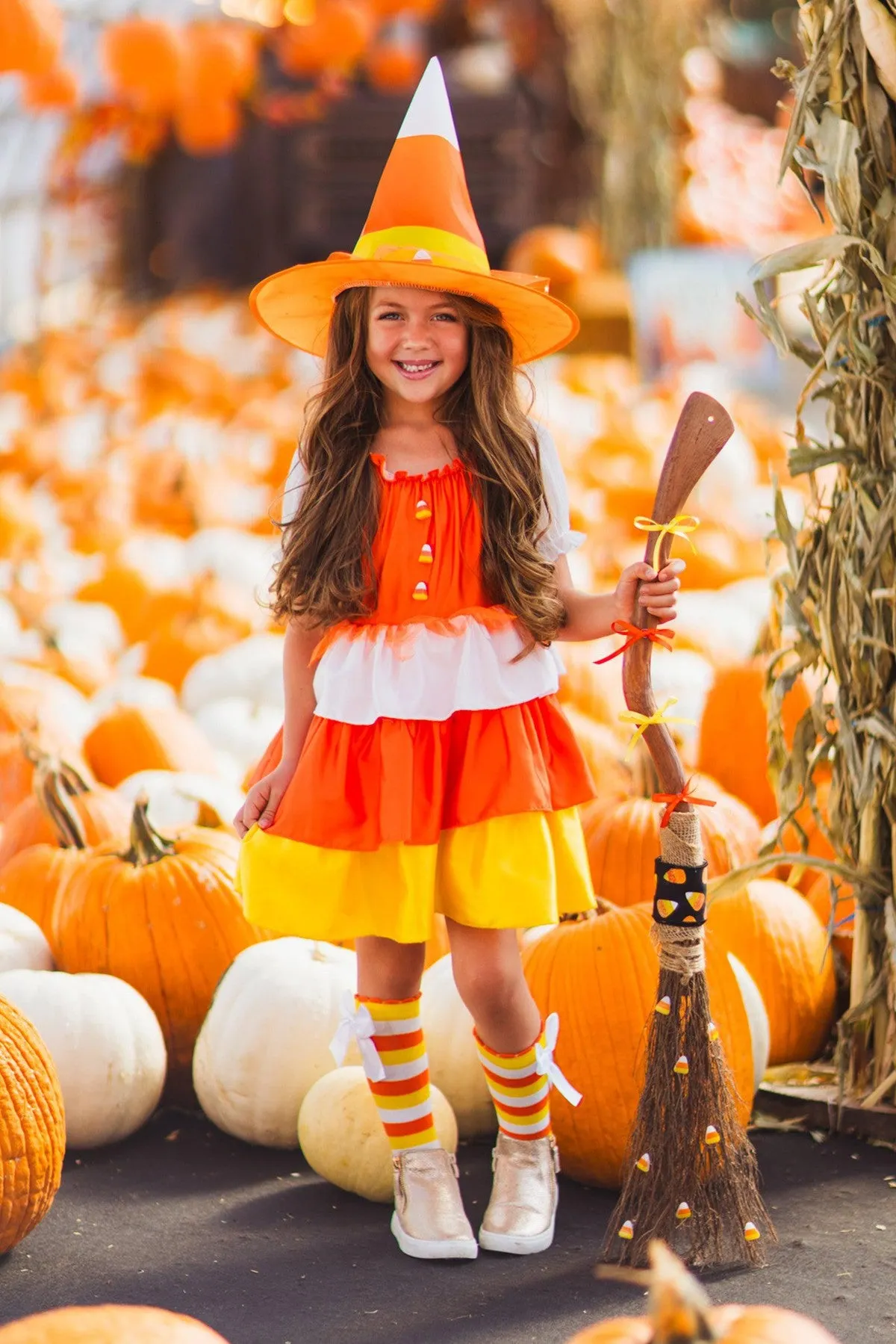 Candy Corn Witch Costume Knee High Socks