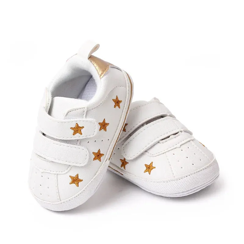 Casual Toddler Baby Girls Boys Shoes PU Leather Shoes Embroidery Heart Stars Soft Sole Crib Shoes Spring Autumn First Walkers