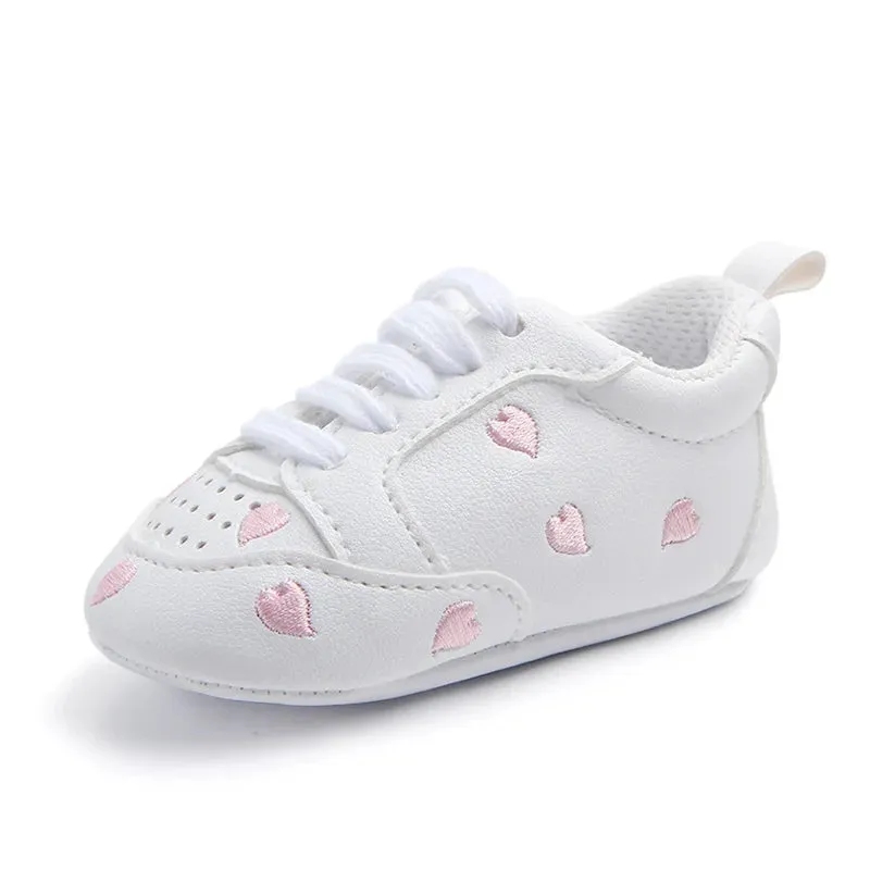 Casual Toddler Baby Girls Boys Shoes PU Leather Shoes Embroidery Heart Stars Soft Sole Crib Shoes Spring Autumn First Walkers