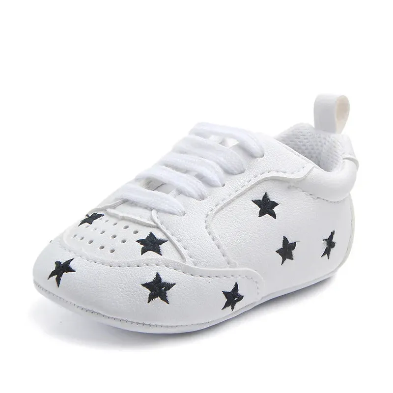 Casual Toddler Baby Girls Boys Shoes PU Leather Shoes Embroidery Heart Stars Soft Sole Crib Shoes Spring Autumn First Walkers