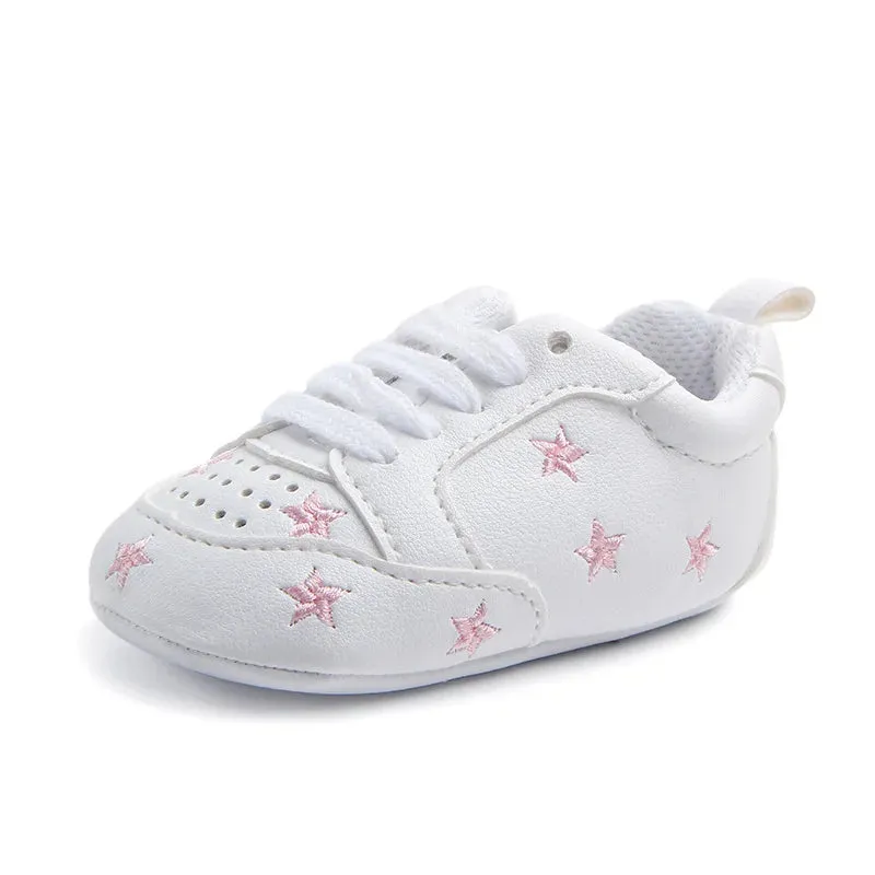 Casual Toddler Baby Girls Boys Shoes PU Leather Shoes Embroidery Heart Stars Soft Sole Crib Shoes Spring Autumn First Walkers