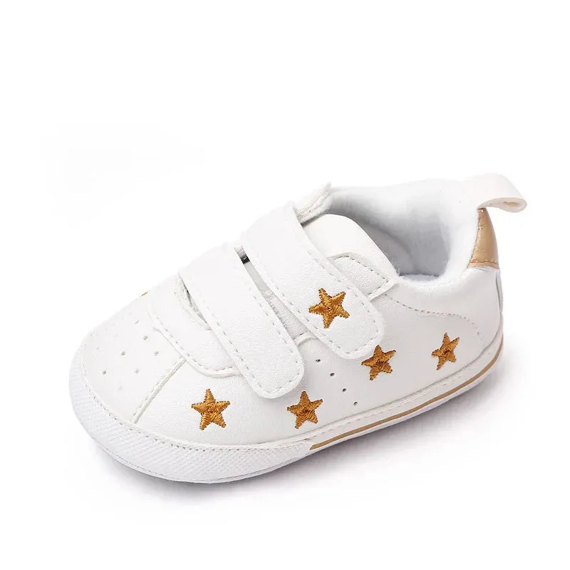 Casual Toddler Baby Girls Boys Shoes PU Leather Shoes Embroidery Heart Stars Soft Sole Crib Shoes Spring Autumn First Walkers