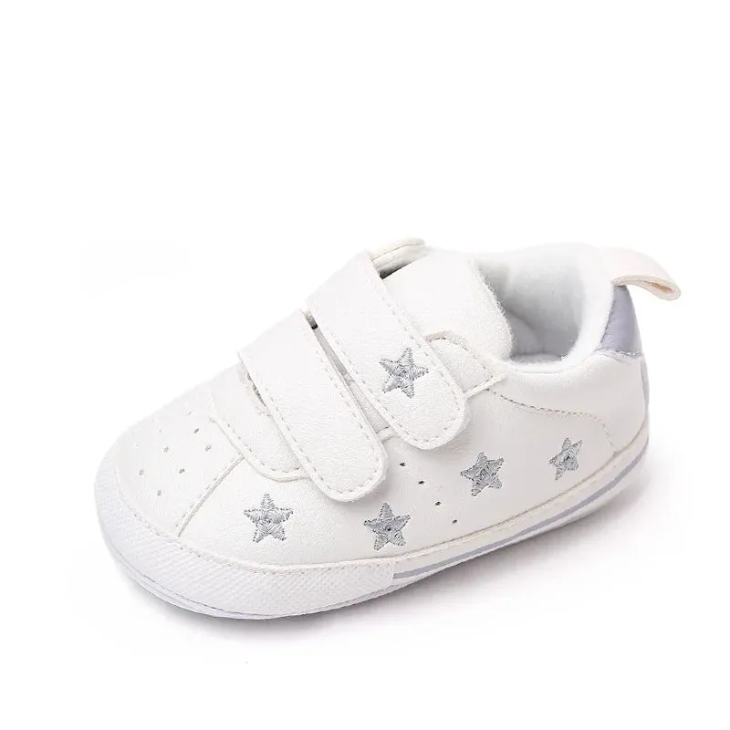 Casual Toddler Baby Girls Boys Shoes PU Leather Shoes Embroidery Heart Stars Soft Sole Crib Shoes Spring Autumn First Walkers